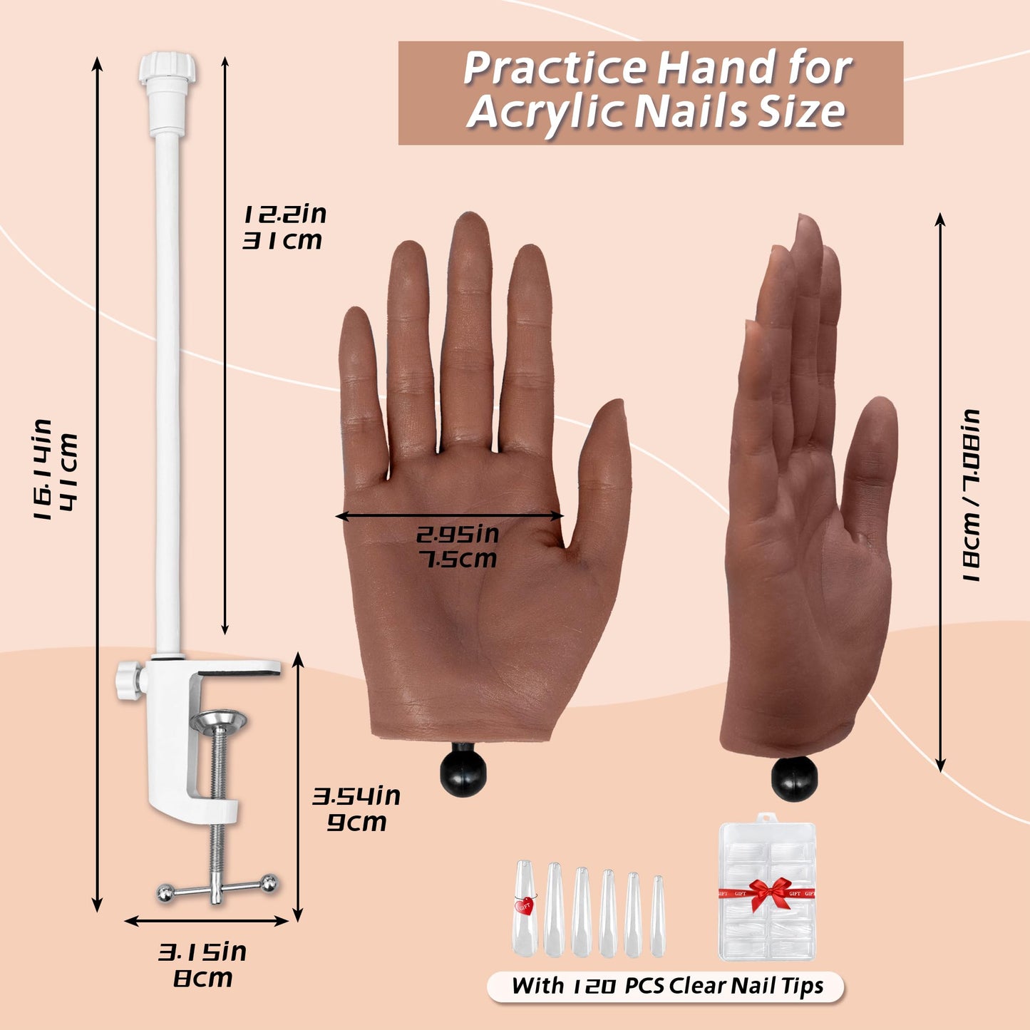 Veikmv Realistic Silicone Practice Hand for Acrylic Nails, Flex Fingers