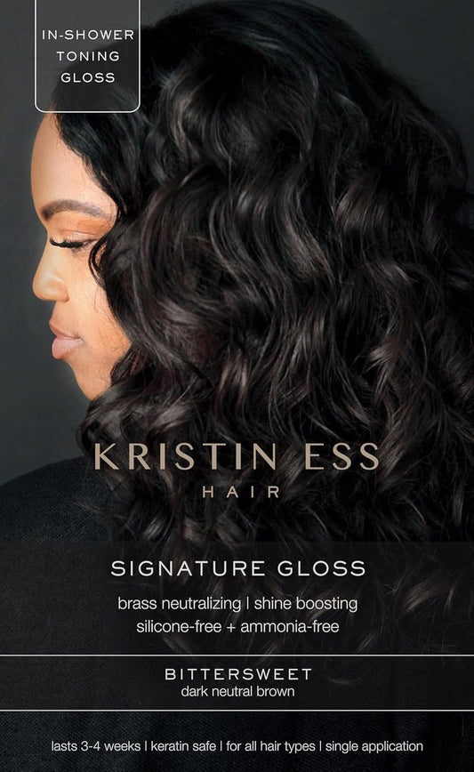 Kristin Ess Hair Gloss in Bittersweet Dark Brunette - 4 Wk Semi Permanent Hair Color for Women - Dark Brown Color Depositing Conditioner & Toner for Vibrant Color + Shine - Hair Dye Glaze - Vegan