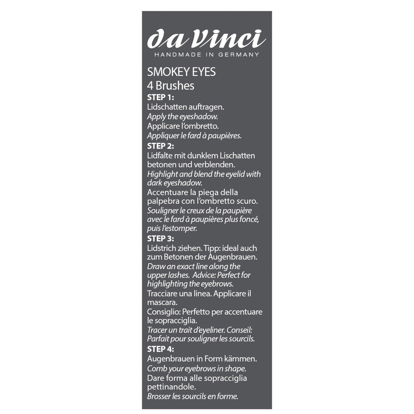da Vinci Cosmetics Series 4803 Classic Smokey Eyes Look Brush Set with Eyeliner, Blender, Eyelash Brush, and Applicator, Multiple Sizes, 46.2 Gram, 4 Brushes