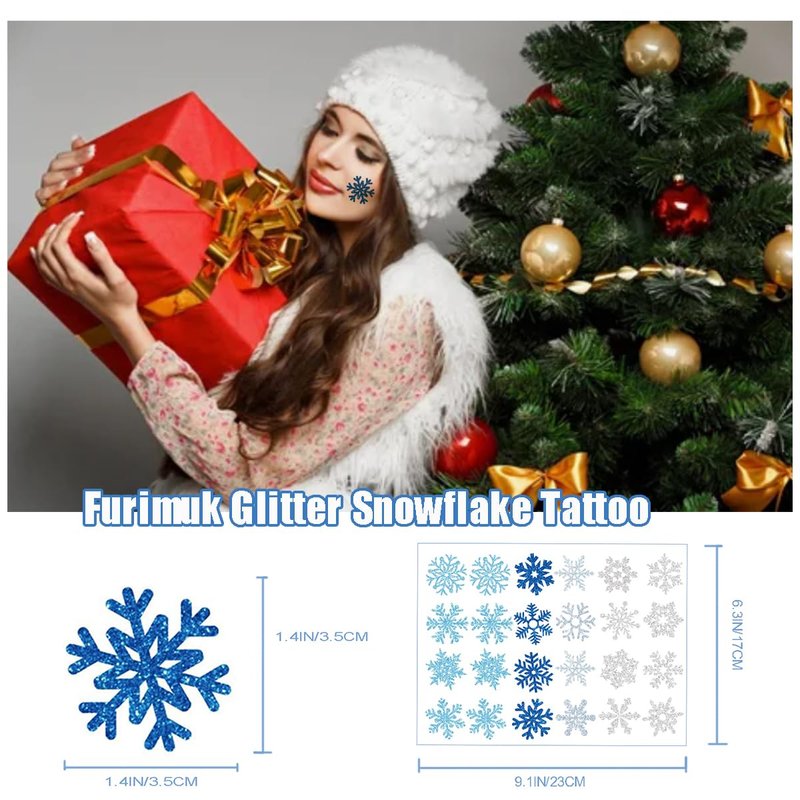 Snowflake Temporary Tattoo Stickers - Winter Glitter Tattoos for Kids & Adults | 5 Sheets in Blue & Silver