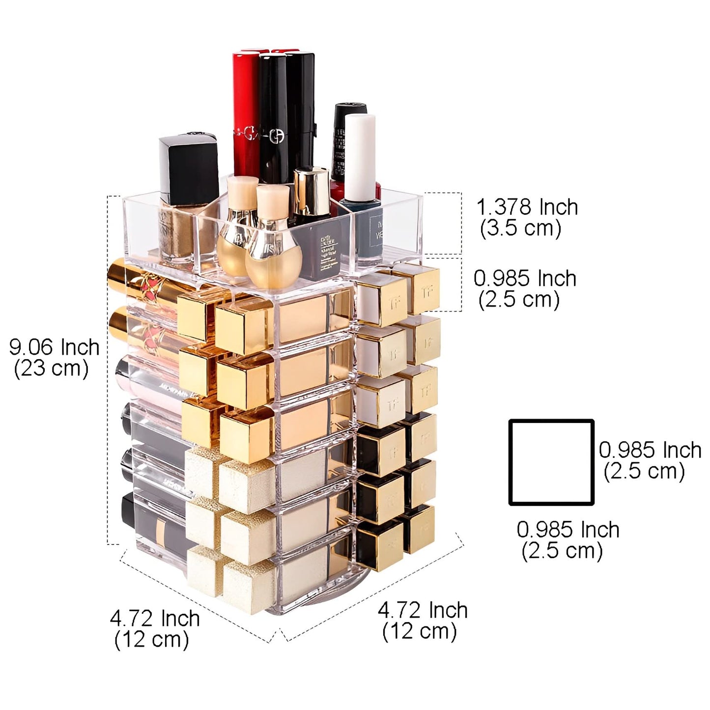 Sooyee 360 Degree Spinning Lipstick Organizer Holder 53 Spaces, Acrylic Cosmetic Display Cases for Lipstick, Brushes, Bottles, and More, Clear