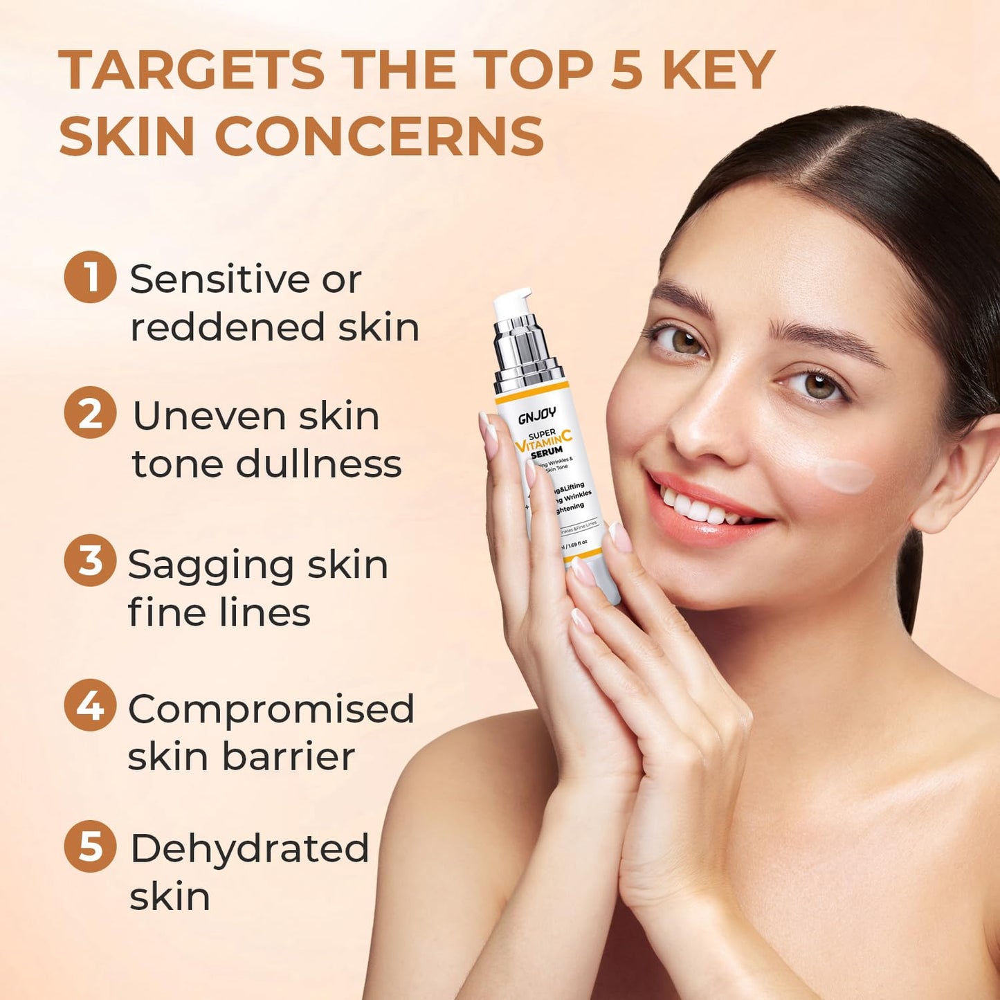 GNJOY Vitamin C Serum for Face | 84% Super C Serum for Women Over 70, with Vitamin C Hyaluronic Acid Caffeine for Mature Skin All-In-One Hydrate, Repair, Firm, Lift, Smooth Fine Lines - 50ml