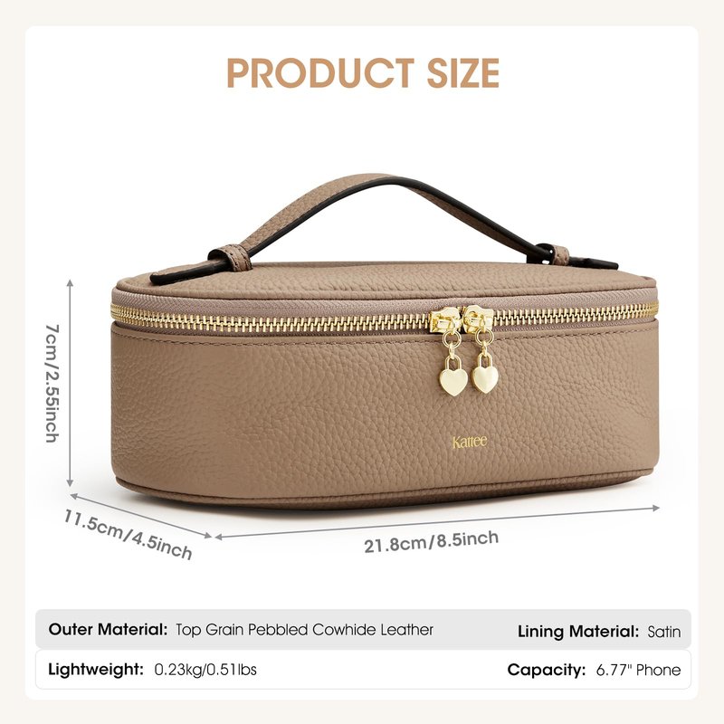 Kattee Makeup Bag for Women, Leather Cosmetic Bag, Working Makeup Bags for Ladies with Handles, Portable Travel Toiletry Bag, Brown