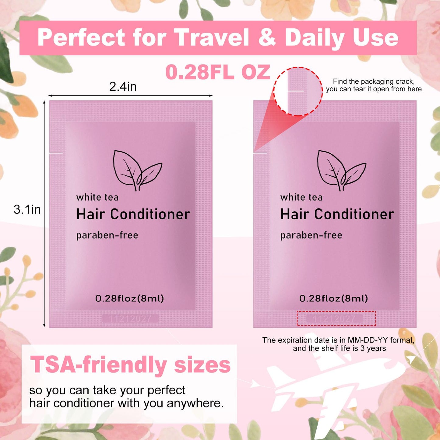 fafortune Travel Size Conditioner Bulk,White Tea Scent,0.28 fl oz (8ml) Small Size Mini Conditioner,Hotel Supplies Bulk for Guests Airbnbs Homes Resorts Offices and Gyms (pack of 200, white tea)