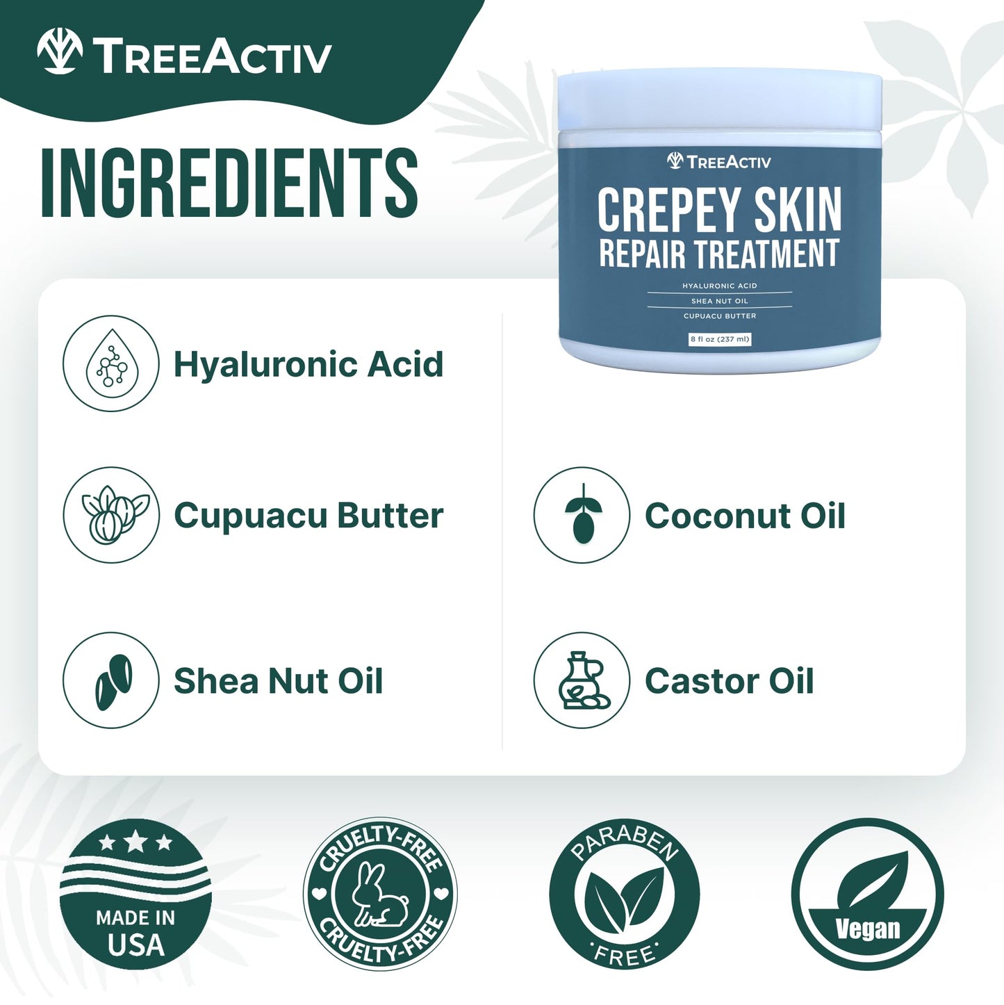 TreeActiv Crepey Skin Repair Cream Original Formula, 8 fl oz, Firming Cream For Face & Neck, Skin Firming Lotion with Hyaluronic Acid, Crepey to Address Dry Crepe