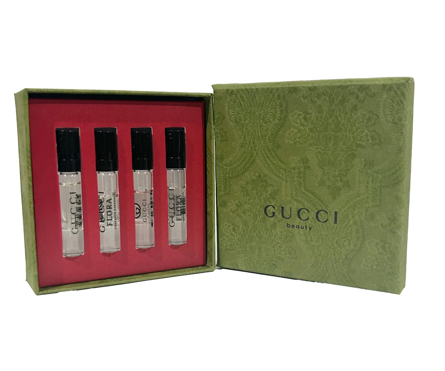 Gucci Sample Perfume WOMEN GIFT SET Bloom, Guilty Pour Femme, Flora Gorgeous Gardenia Flora Gorgeous Jasmine - 1.5 ml / 0.05 oz - set of 4 spray samples (9100)
