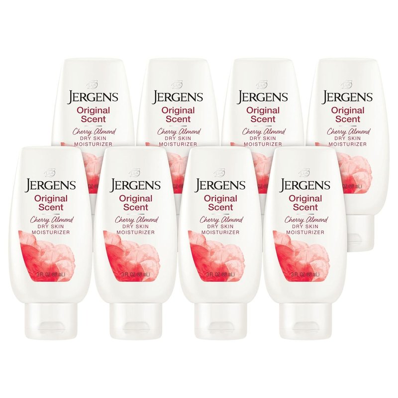 Jergens Hand and Body Lotion - Cherry Almond, Fast Absorbing Moisturizer with Vitamins E, C & B5 | 3 Oz (Pack of 8)