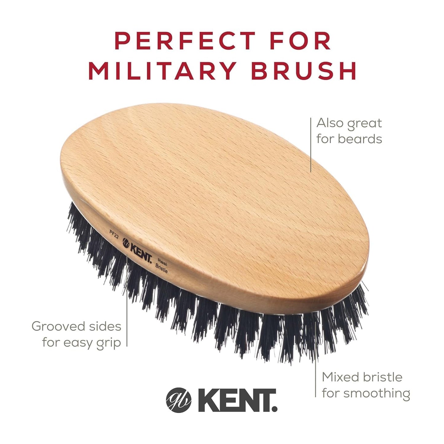 Kent Set of 3, 81T Small Beard and Mustache Comb, Fot All Fine Pocket Comb and PF22 Hair Brush and Beard Bruh, Best Beard and Mustache Grooming Kit for Travel and Home Beard Care, Made in England