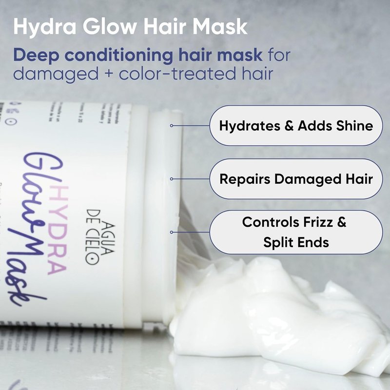 Hydra Glow Mask - Intensive Deep Conditioning Hair Treatment for Dry, Damaged Hair | Strengthens, Hydrates & Reduces Frizz - 16 Oz