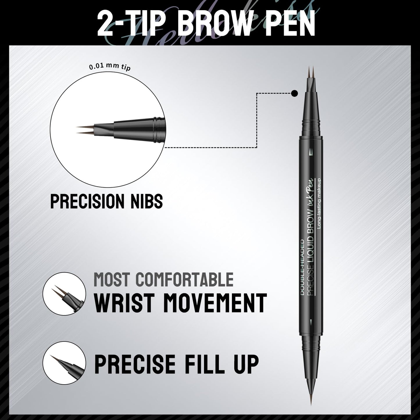 2-Tip Double-Ended Eyebrow Pen,2-in-1,Precise Liquid Brow(3# Dark Brown)