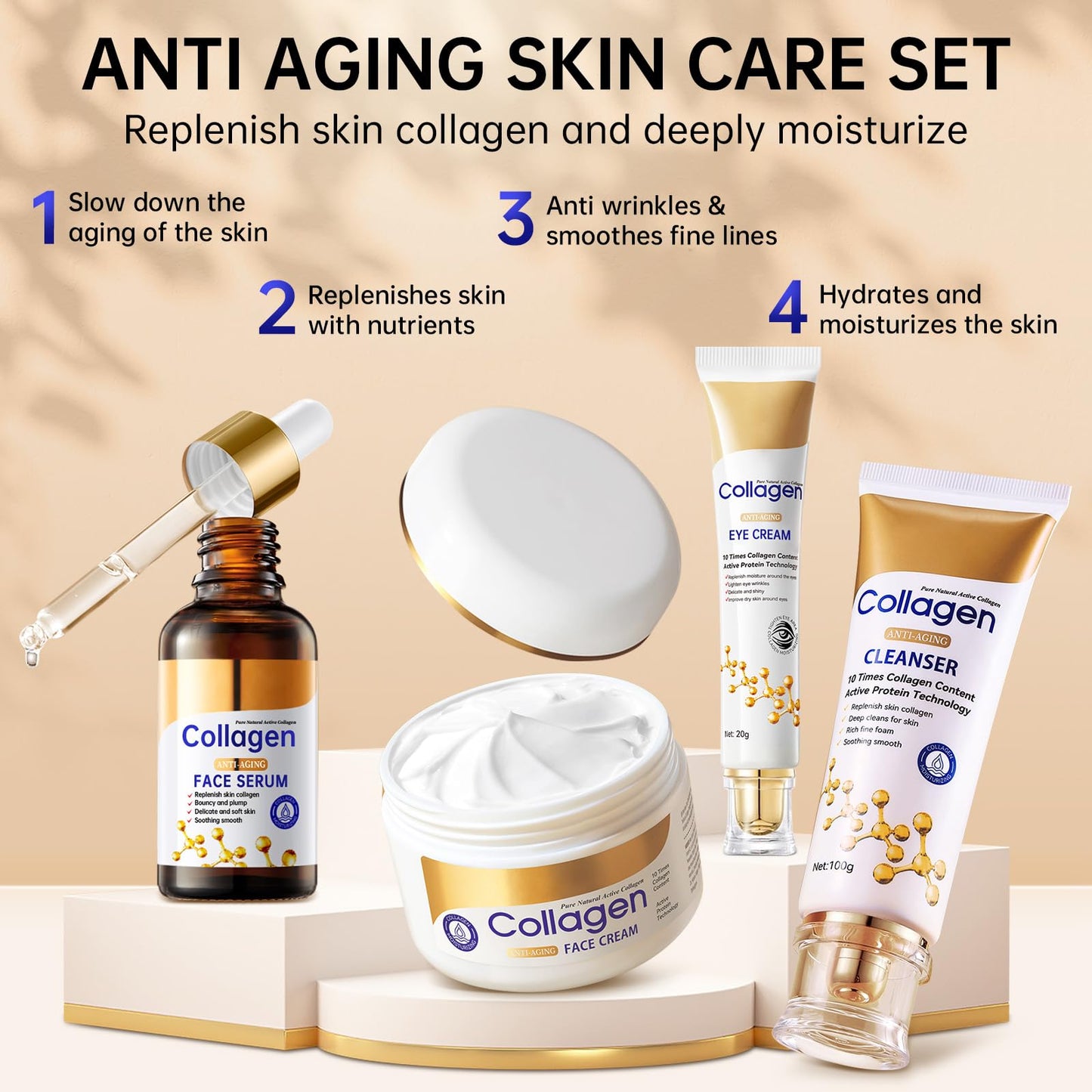 Collagen Skin Care Set, Anti Aging Skincare Set for Reduce Wrinkles, Shrink Pores, Smooth Fine Lines, Hydrating, Skincare Kits for Women, Daily Skin Care