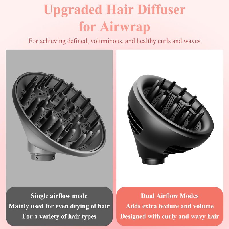 ZEPHBLOW Wave Curl Diffuser for Dyson Airwrap – Dome and Diffuse Modes for Curl Wave Hair, Hair Diffuser Attachment Compatible with Airwrap Styler HS01/05/08, Black