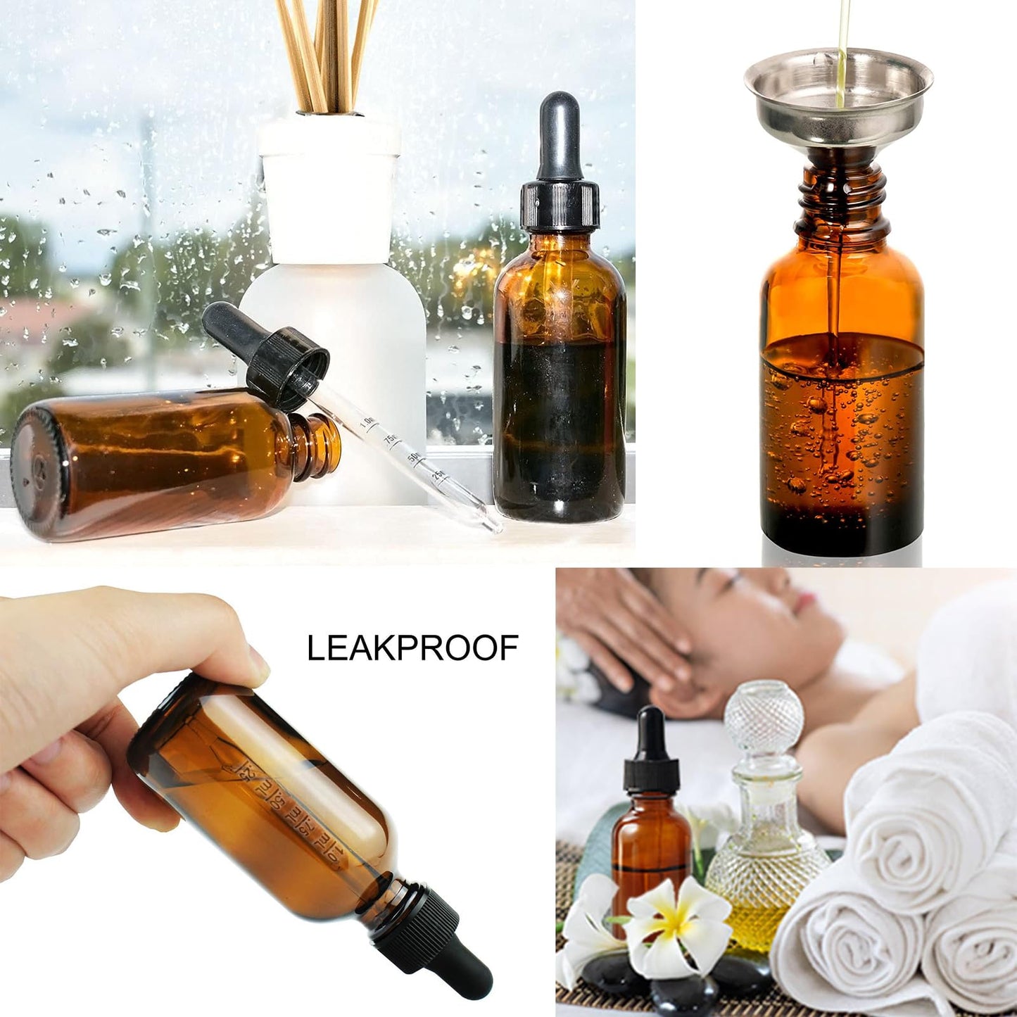 Z-synka 20 Pack,2 Oz Amber Glass Dropper Bottle With Measured Dropper Essential Oil Tincture Bottles,Funnels, Labels,60ml Brown Glass Dispenser Bottle for Oils,Serum,Liquid Medicine Travel Container