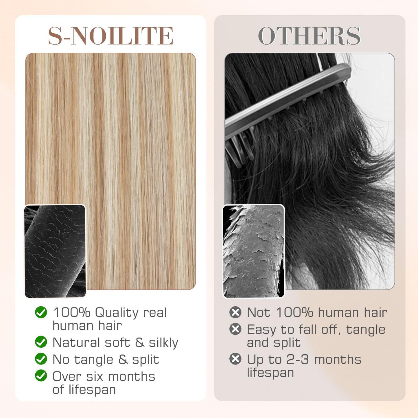 S-noilite Micro Link U Tip Hair Extensions Human Hair Golden Brown Highlight Bleach Blonde K Tips Hair Extensions Human Hair Keratin U Tip Hair Extensions Straight 16 Inch 50 Strands 50g