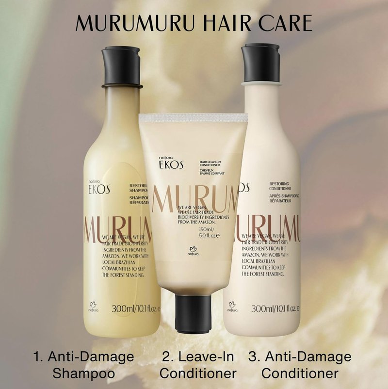 natura - Ekos Murumuru Anti-Damage Leave-In - Reconstructs Hair Fiber, Reduces Frizz, Detangles, and Repairs Split Ends, Vegan, Not Tested On Animals, Unisex, For Frizzy Hair - 5 fl oz (150ml)