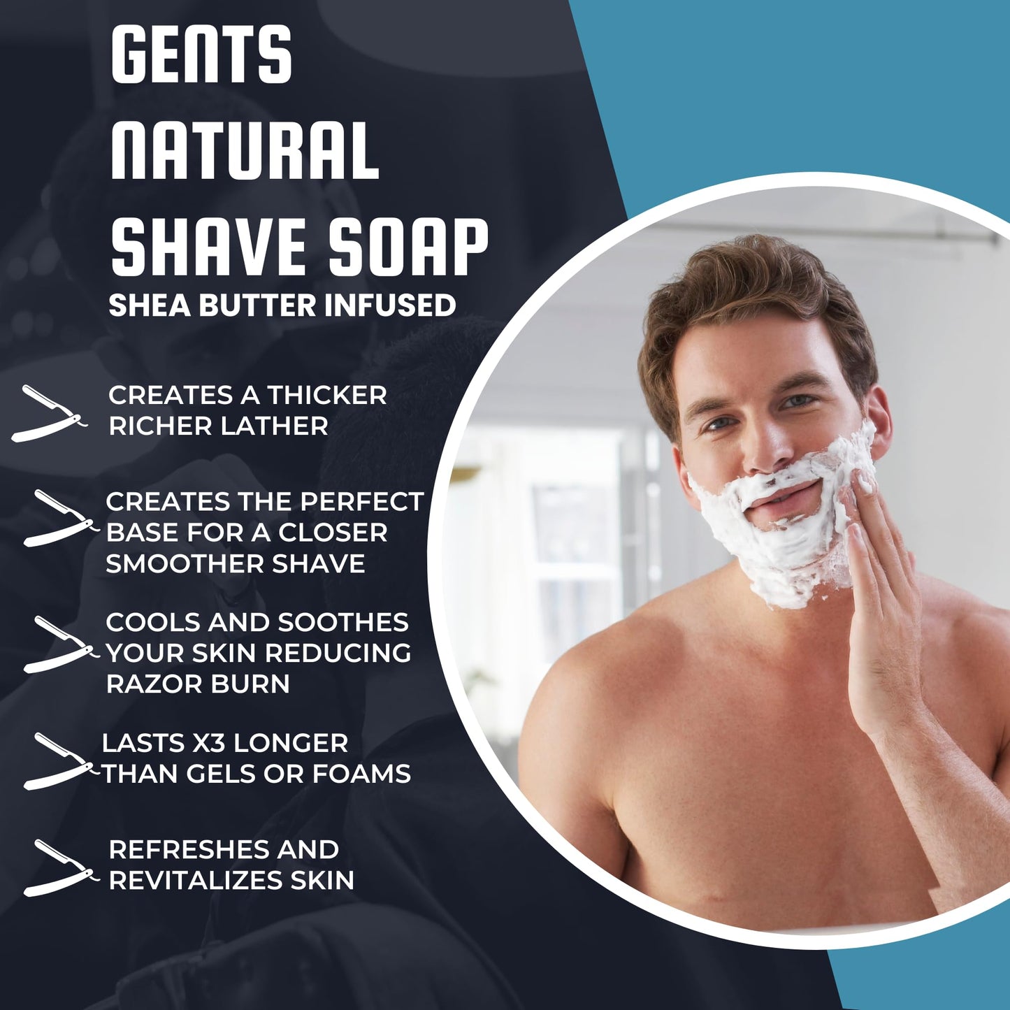 GENTS Men’s Shaving Soap Pack 97% All Natural Enriched With Shea Butter & Glycerin, Creates Rich Lather Form, 3 Oz Each Nourishes Skin Smooth Clean Shave Pack of 4 Different Scents