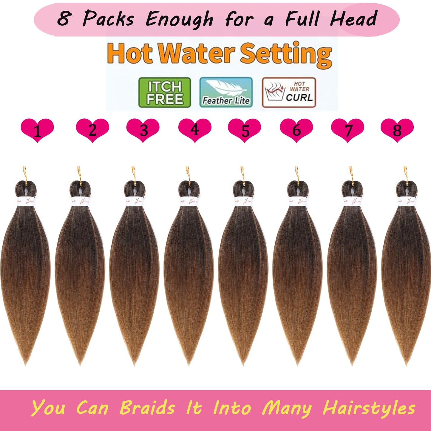 Braiding Hair Pre stretched 18 Inch 8 Packs Pre stretched Braiding Hair Ago Black Pre Stretched Hair For Braiding Yaki Texture Synthetic Hair Extension Itch Free Hot Water Setting