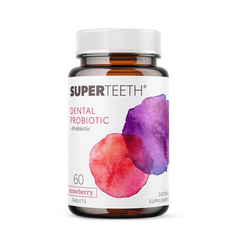 SuperTeeth Oral Probiotics for Mouth Bad Breath & Cavities, Oral Defense Dental Probiotic to Support Healthy Teeth & Gums, Lactobacillus Reuteri Chewable for Kids & Adults, 60 Strawberry Tablets