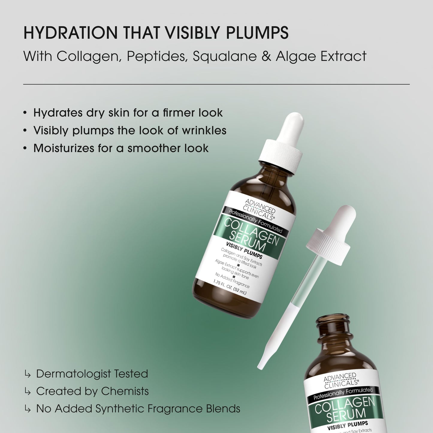 Advanced Clinicals Collagen Serum For Face | Visible Anti Aging Collagen Peptide Serum + Hyaluronic Acid Moisturizer Improves Look Of Wrinkles, Dry Skin, & Fine Lines, No added Fragrance, 2-Pack