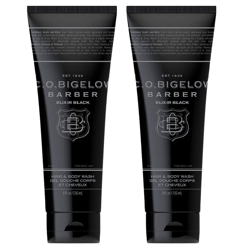 C.O. Bigelow Elixir Black Hair & Body Wash for Men, Pack of 2 Musk & Vanilla Scented Men's 2 in 1 Shampoo & Body Wash, 8 Fl Oz