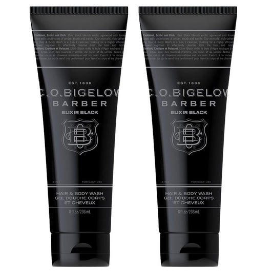C.O. Bigelow Elixir Black Hair & Body Wash for Men, Pack of 2 Musk & Vanilla Scented Men's 2 in 1 Shampoo & Body Wash, 8 Fl Oz