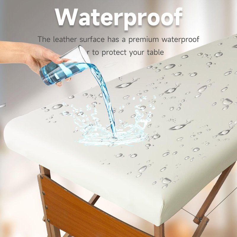 WUSOUPU Leather Cover for Massage Table Wipeable Massage Bed Protector Cover Made of 4-Ways Elastic 100% PU Waterproof Material, Machine Washable, Fit Rectangular Tables 28-32" Wide (White, 1Pcs)