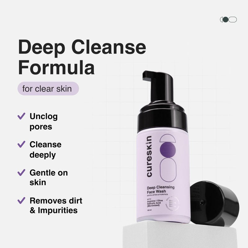Cureskin Deep Cleanse Salicylic Acid Face Wash for Oily Skin | Salicylic Acid Foaming Face Wash for Men and Women, 3.38 fl oz (Pack of 1)