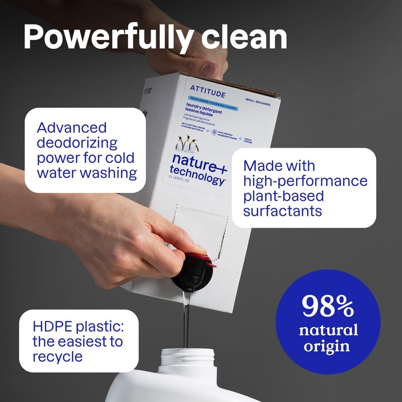 ATTITUDE Liquid Laundry Detergent, EWG Verified, HE Compatible, Plant-Based & Vegan, Natural Laundry Soap, Mountain Fresh Scent, 40 Loads, 67.6 Fl Oz