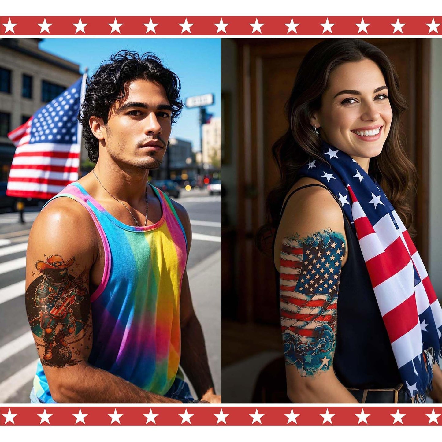 16 Sheets Independence Day Temporary Tattoos, USA Flag Patriotic Tattoos