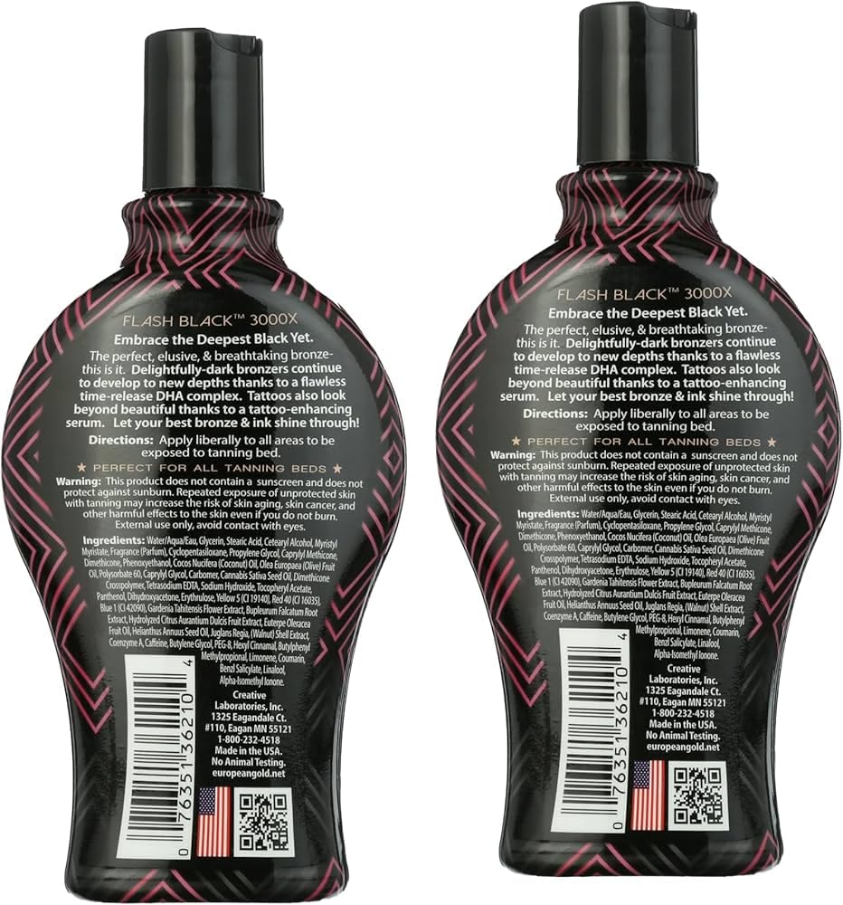Bundle Set of 2: European Gold Flash Black 3000X Indoor Tanning Lotion with Time-Release DHA Bronzers, 12 oz and European Gold Flash Black 4000X Indoor Tanning Lotion with Time-Release DHA Bronzers
