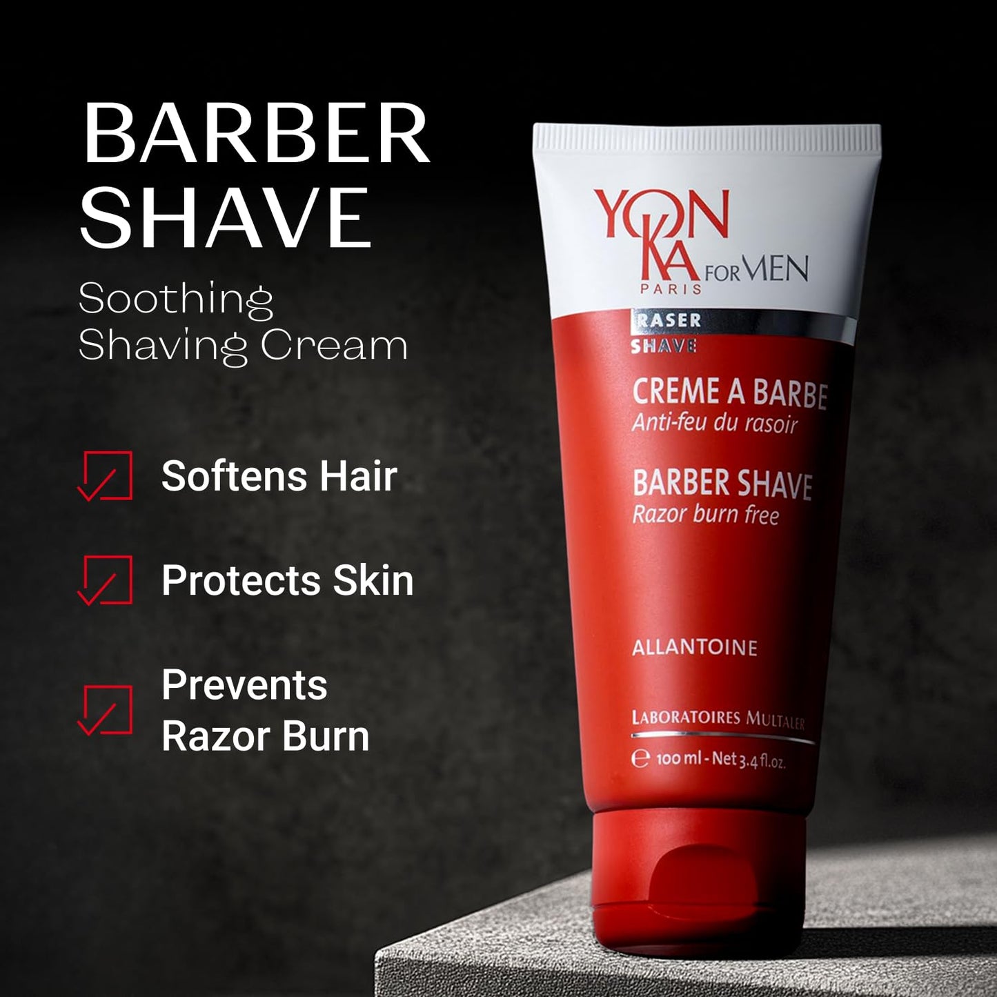 Yon-ka Men's Barber Shave Cream | Razor Burn Free Shaving Cream | Patchouli & Peppermint | Soothes Sensitive Skin | Allantoin & Vitamin B5 | for Thick Beards & Smooth Shaves | 3.4 fl oz