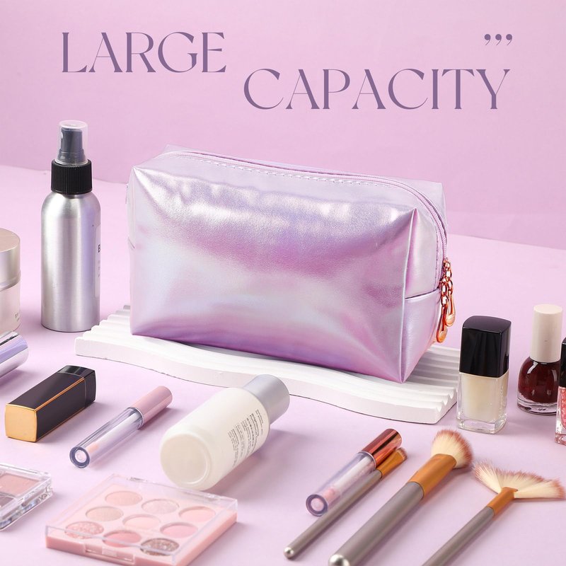 Kigeli Aesthetic Makeup Bags PU Leather Cosmetic Pouches Waterproof Plain Toiletry Bags Makeup Pouches Bulk for Women Party Gift Travel Storage Organizer(Laser Color,7.1 x 2.8 x 4.3 in)