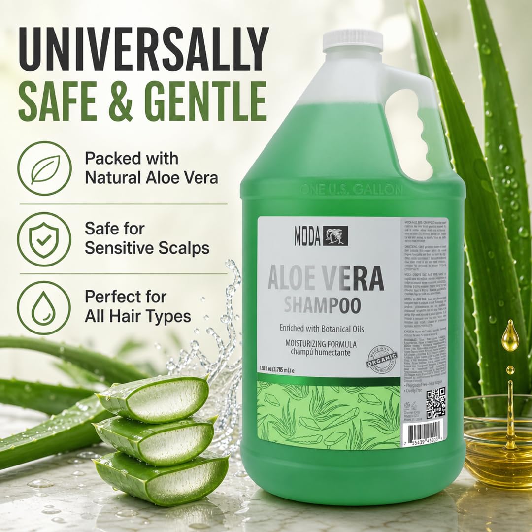 MODA Shampoo - Moisturizing Shampoo for All Hair Types - 128Oz, Professional - Deeply Cleanses and Conditions, Strengthens, Restores and Shine your Hair (Aloe Vera)