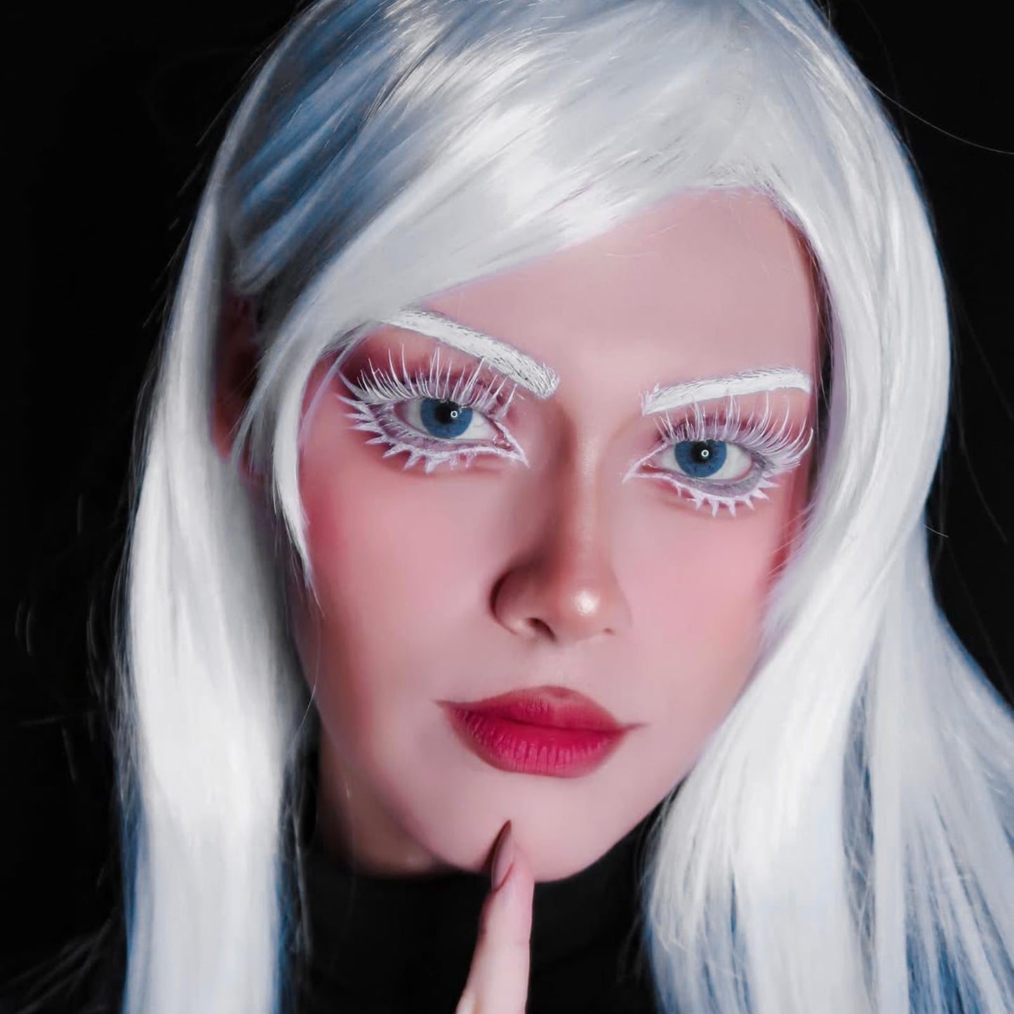AUGENLI Halloween White False Lashes Upper & Bottom Extension Tools Japanese Anime Cosplay Natural Makeup Looking Masquerade Party Eye Lashes (01A)