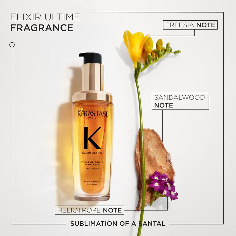 Kerastase Elixir Ultime Refillable Hair Oil - Hydrates & Smoothes Frizz, Adds Shine, With Wild Camellia, Nourishes & Strengthens Hair, 2.53 Fl Oz, Refill