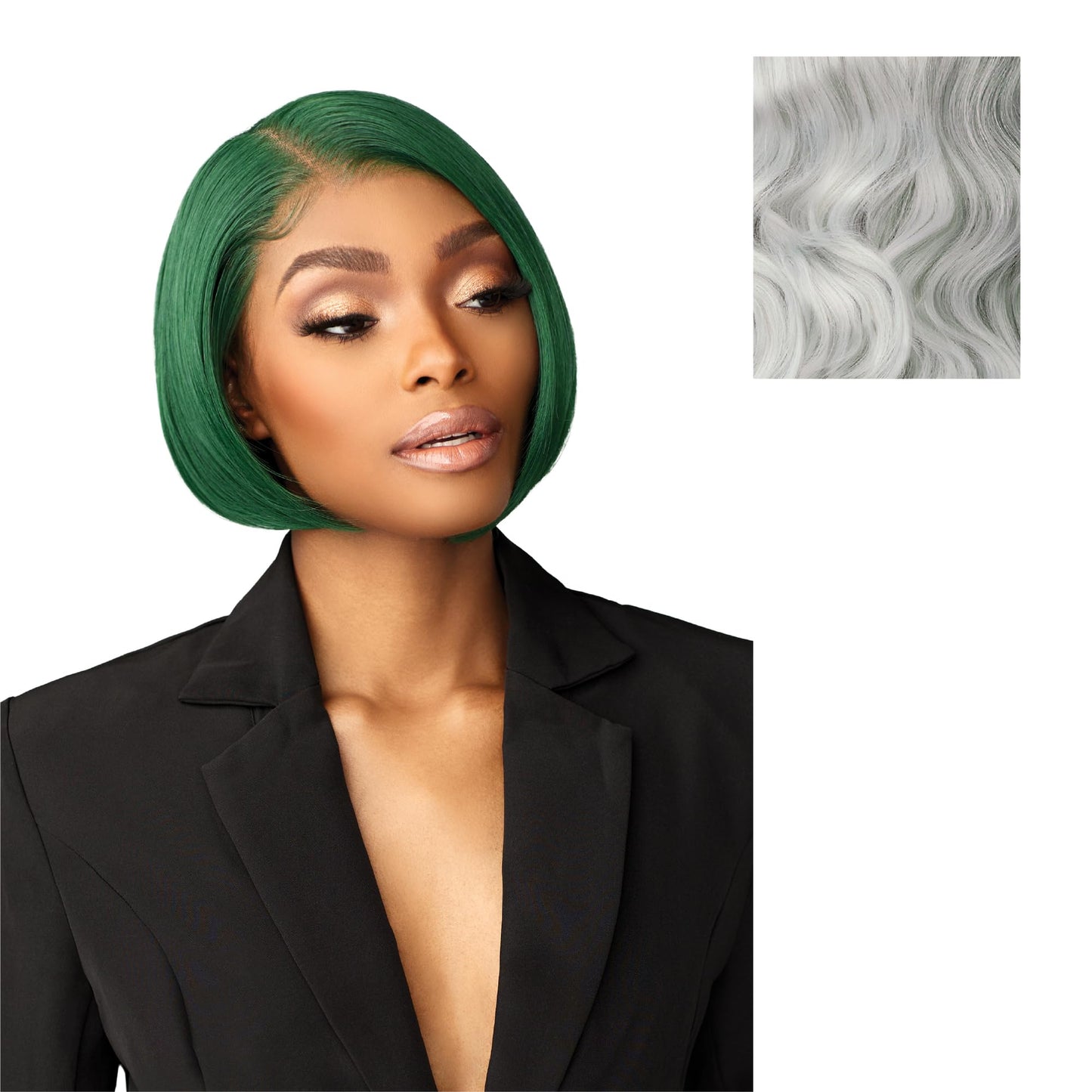 Sensationnel Chicbob Lace Frontwig - Bob Unit 3 Face Framing Glueless Wig Wide 5 Inch Deep Part Synthetic Preplucked Hairline (SILVERBLONDE)