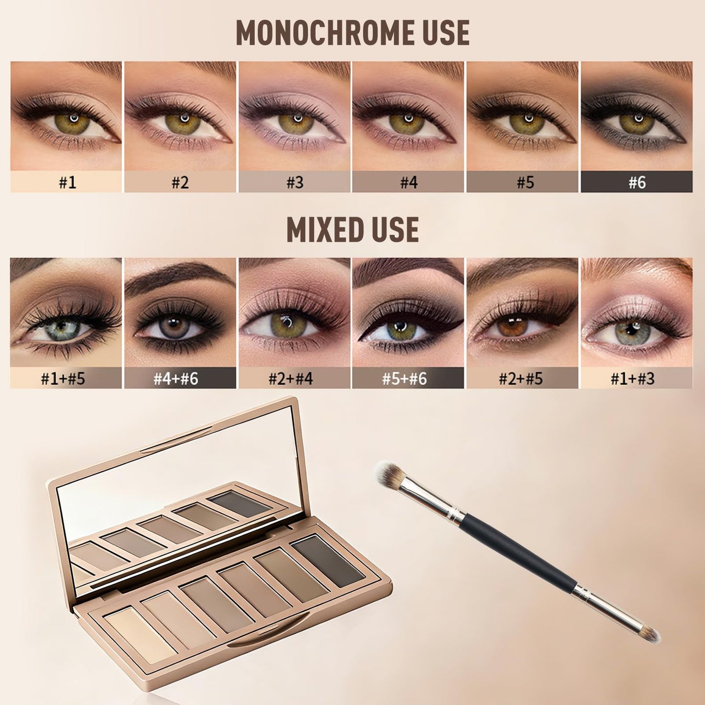 MOOMARTO 6 Matte Neutral Mini Eyeshadow Palette with Brush - Ultra Blendable Cool-Tone Nude Smokey Eye Shadow Palette, Long-lasting Wear Smooth Texture