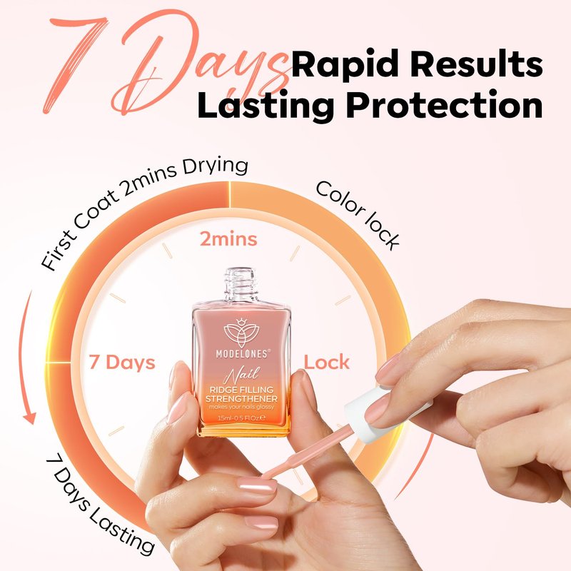 Modelones Nail Strengthener - Extra Strong Growth Hardener for Damaged Nails | 15ml Nude Polish