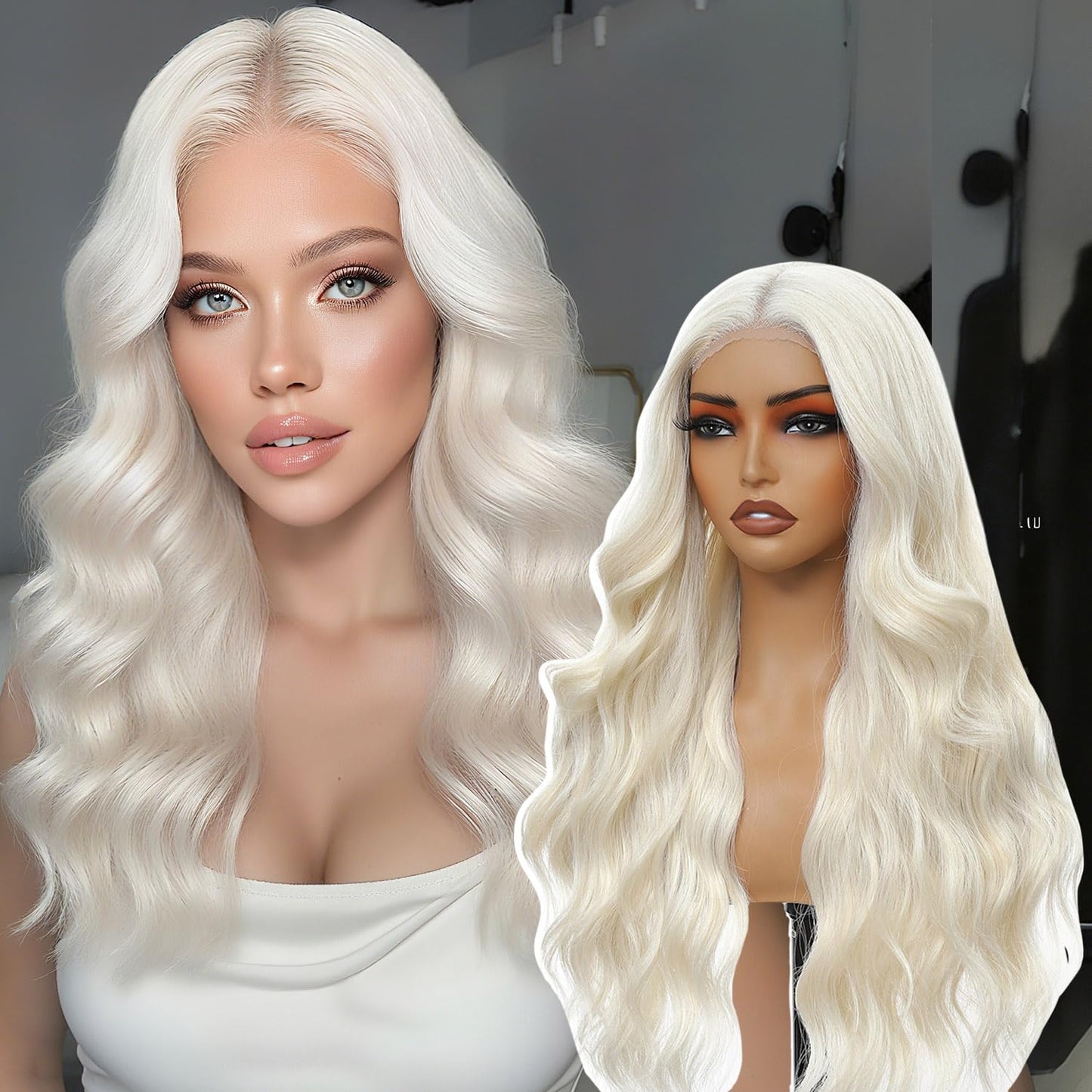 Sarensall Platinum Blonde Wigs for Women Glueless Lace Hairline Synthetic Lace Front Wigs for Daily Party Cosplay Use 24 Inch