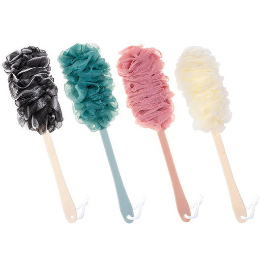 Arswin Back Scrubber for Shower,Loofah Long Handle Bath Body Brush,Soft Nylon Mesh Sponge for Shower,Loofah On a Stick for Men Women,Exfoliating Scrub Cleaning Luffa for Elderly(4Pack-4Color)