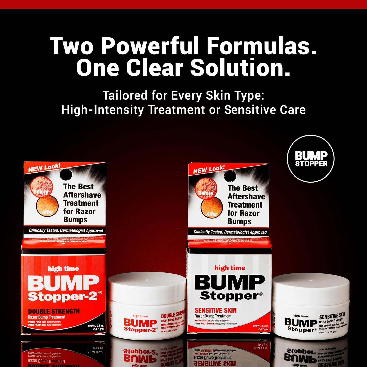 High Time Bump Stopper 2 Double Strength Ingrown Hair Cream for Face and Body | Aftershave Lotion for Men and Women | Razor Bump Balm | 0.5 OZ (5 Pack)