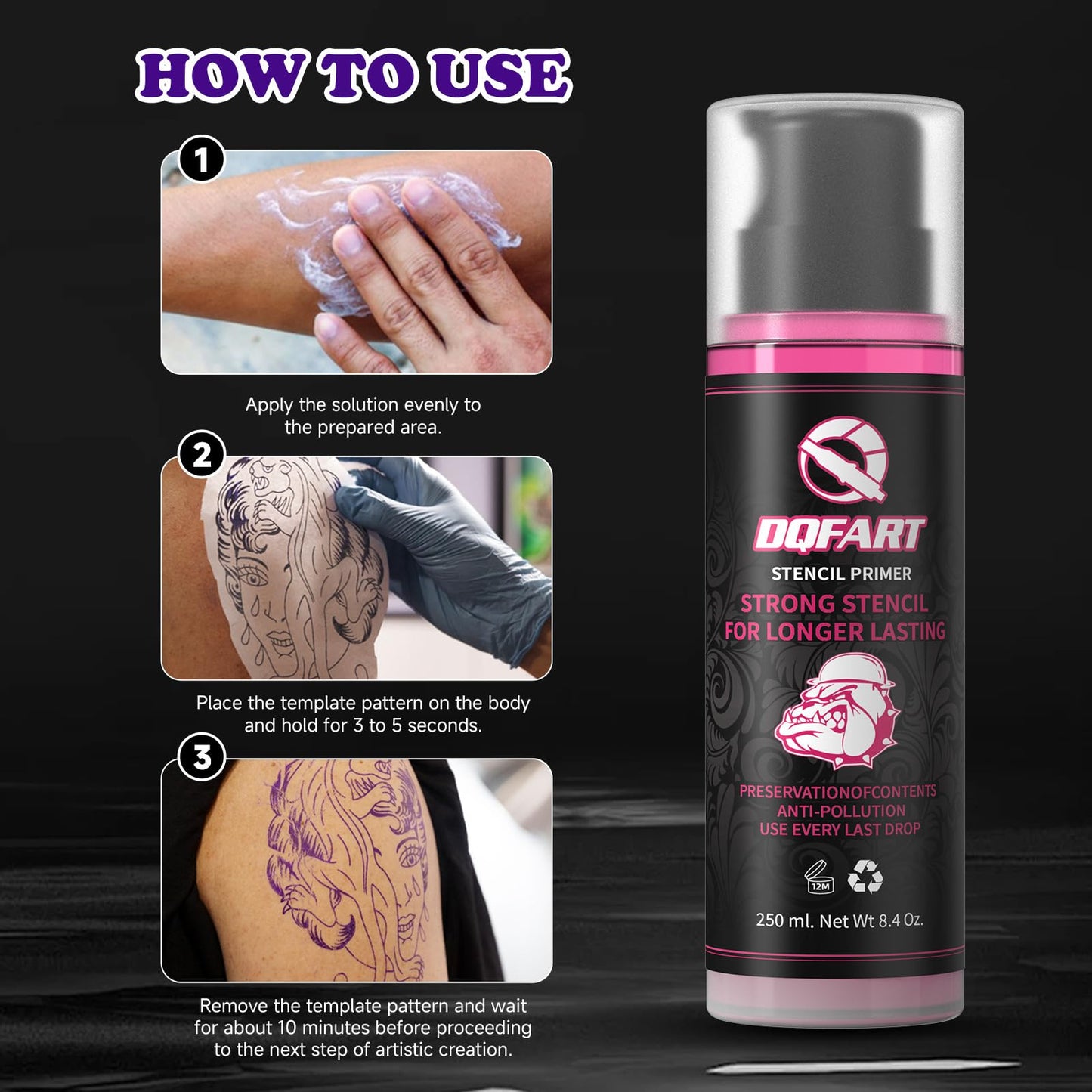Tattoo Transfer Gel & Stencil Primer, 250ml/8.4oz, Strong Adhesion for Long-Lasting, Crisp Stencils - Prevents Fading & Smudging During Tattoo Sessions