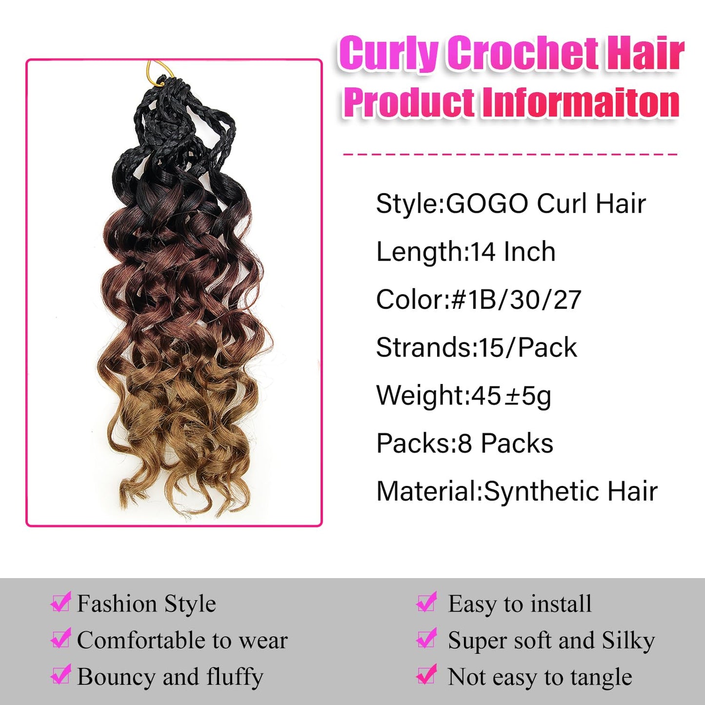 Curly Crochet Hair Pre Looped GoGo Curl Crochet Hair 14 Inch 8 Packs