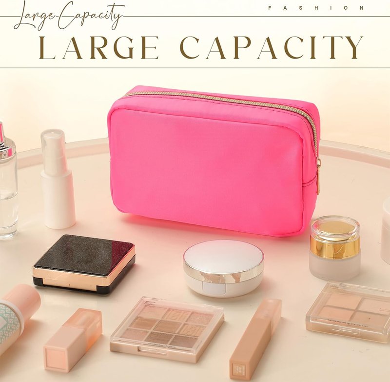 Nylon Makeup Organizer Bag - 10-Piece Reusable Cosmetic Travel Purse | Large Capacity, Neon Color