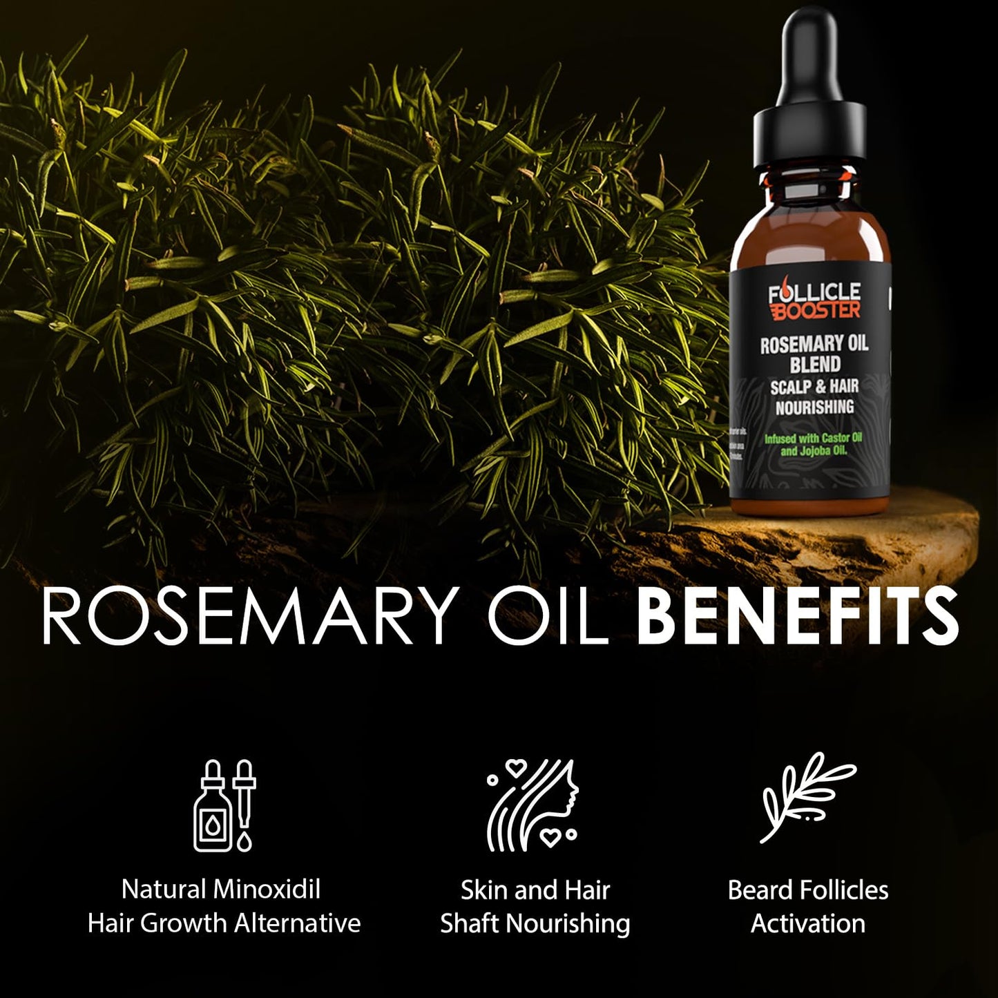 Follicle Booster Rosemary Oil Blend - Mint, Castor, Jojoba & Biotin added - Supports Hair Growth, Strengthens Follicles, Nourishes Scalp - For Adults & Teens - 6 Pack