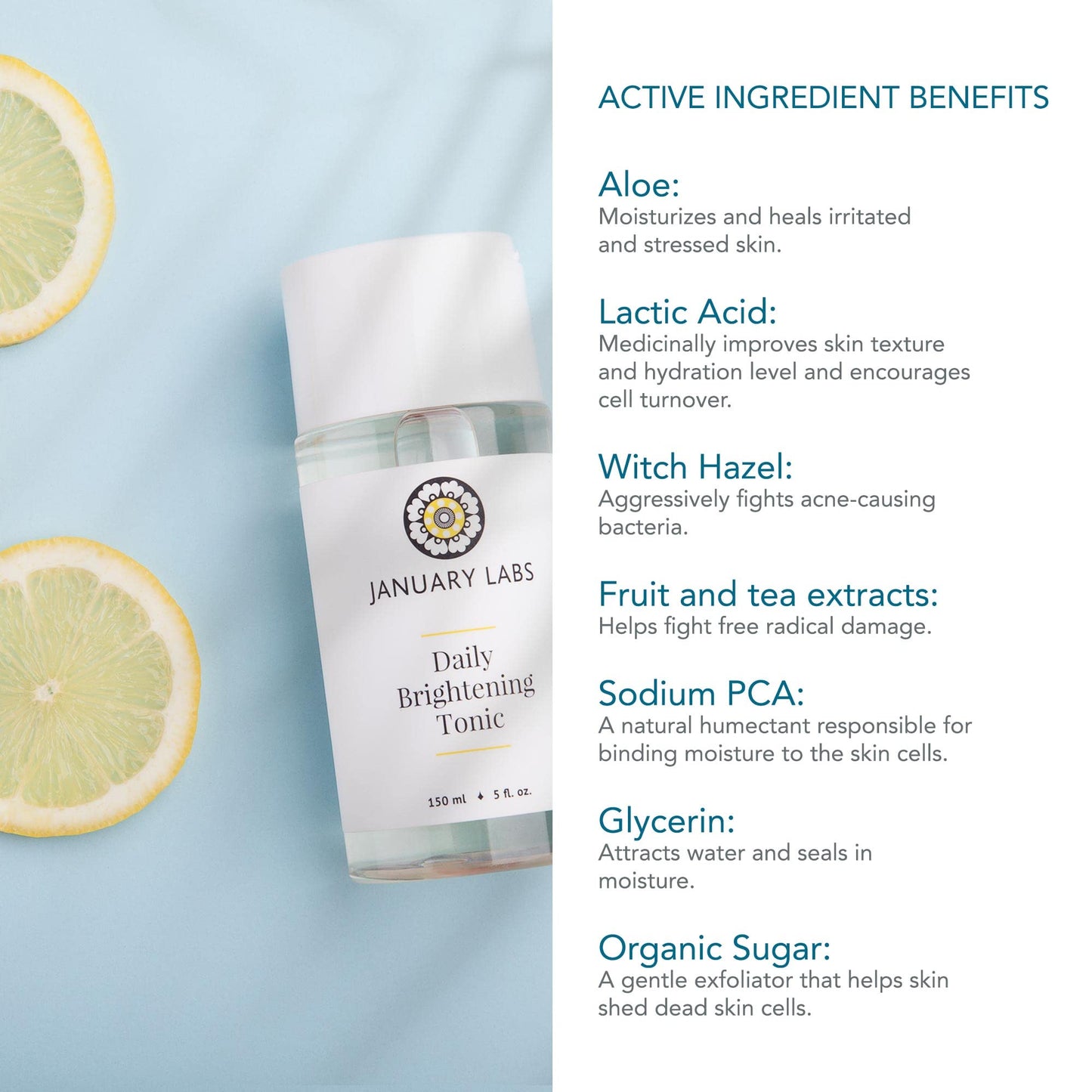 January Labs - Daily Brightening Tonic, Moisturizing Facial Tonic, Face Toner with Witch Hazel Extract, Hydrating and Detoxifying Toner for Face, 150mL
