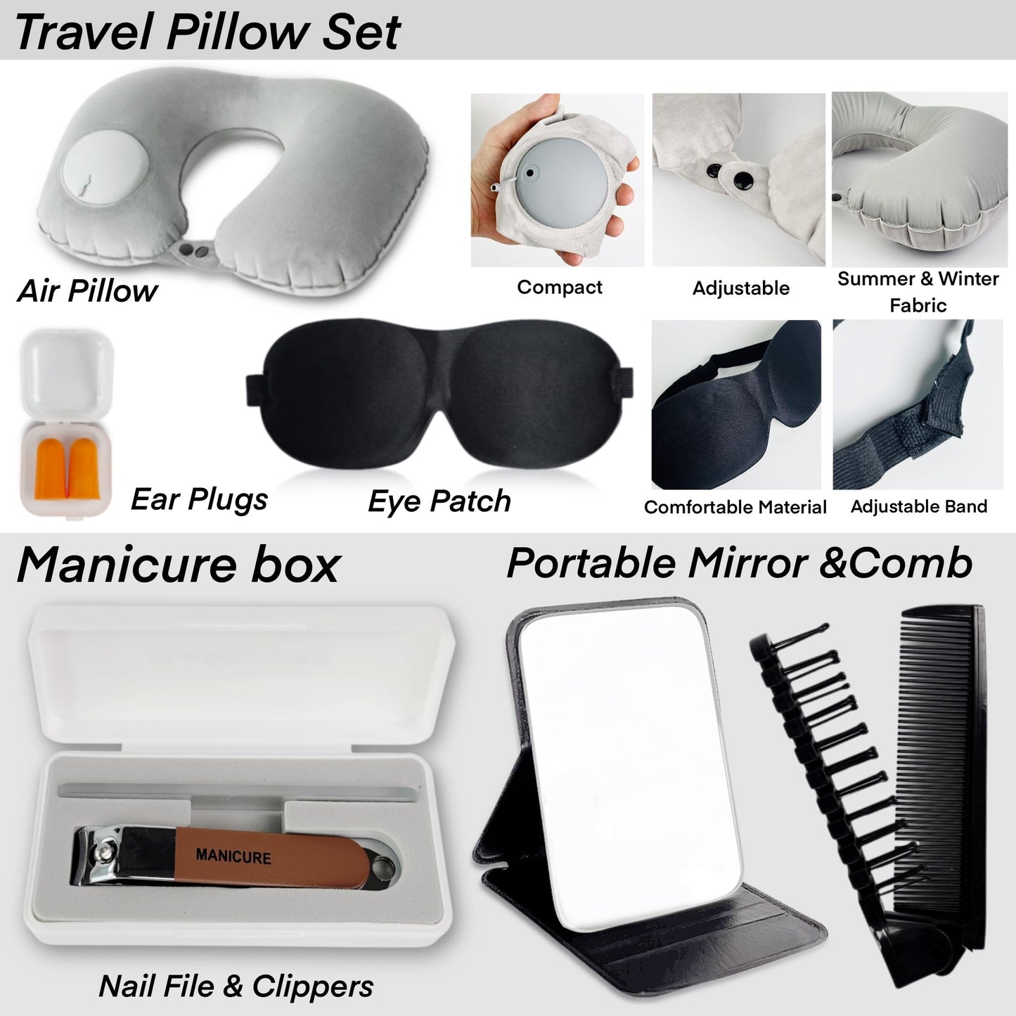 Travel Kit 39 Essentials for Travel Emergency, Large Capacity Toiletry Bag, All Purpose Grooming Set, Airplane Pillow Kit, TSA Approved (Pearl Bisque Beige)