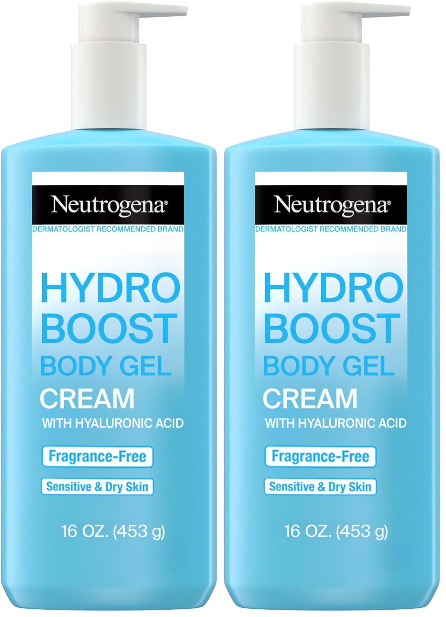 Neutrogena Hydro Boost Body Gel Cream With Hyaluronic Acid, Hydrating Body Lotion For Dry Skin, Fragrance-Free Hyaluronic Acid Moisturizer, 16 OZ (Pack of 2)