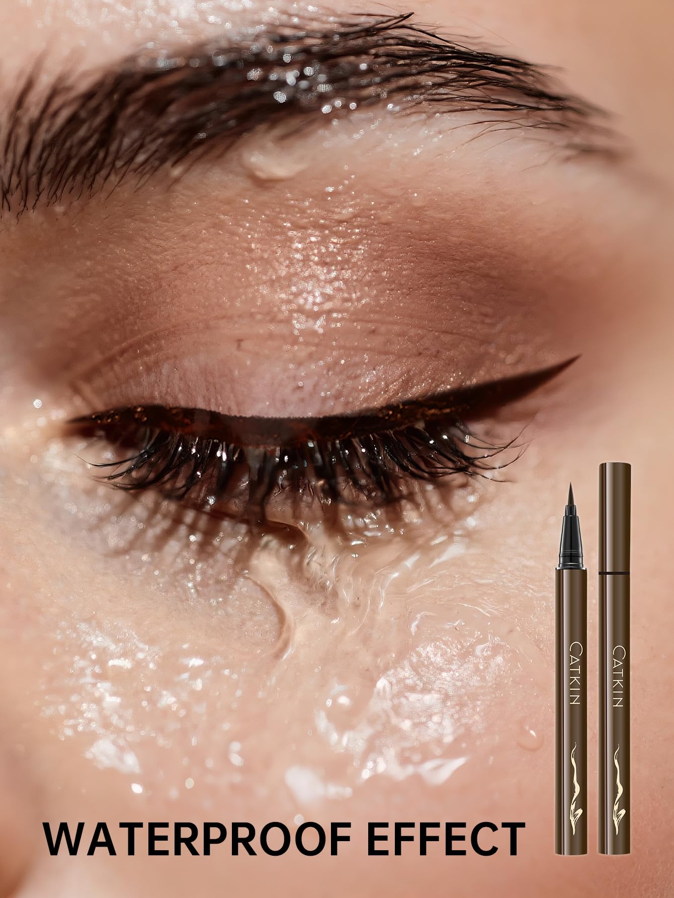 Catkin Liquid Eyeliner Pen Ultra-fine Waterproof Smoothy Stay 24 hrs Long Lasting Quick Drying for Sensitive Eyes Alcohol Free Natural Brown