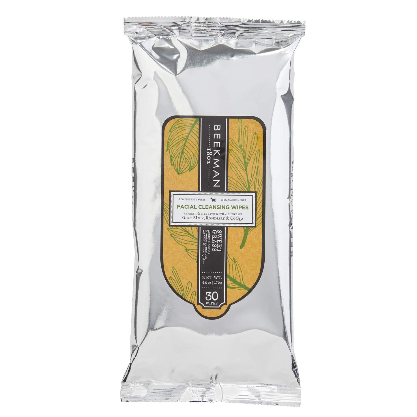 Beekman 1802 - Face Wipes - Sweet Grass - Biodegradable Makeup Remover Wipes for Face & Eye Makeup - Cleansing Wipes for Face, No Alcohol - Goat Milk Facial Wipes - 6 oz